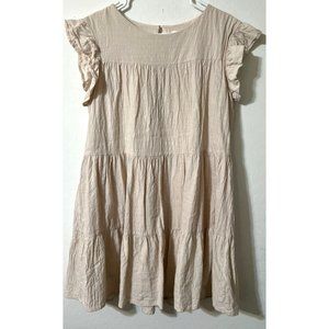 Luca & Grae Beige Tiered Dress with Ruffled Sleeves Size Large
